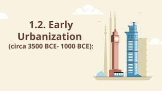 1.2. Early
Urbanization
(circa 3500 BCE- 1000 BCE):
 
