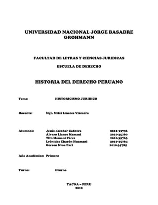Historicismo Juridico- Resumen