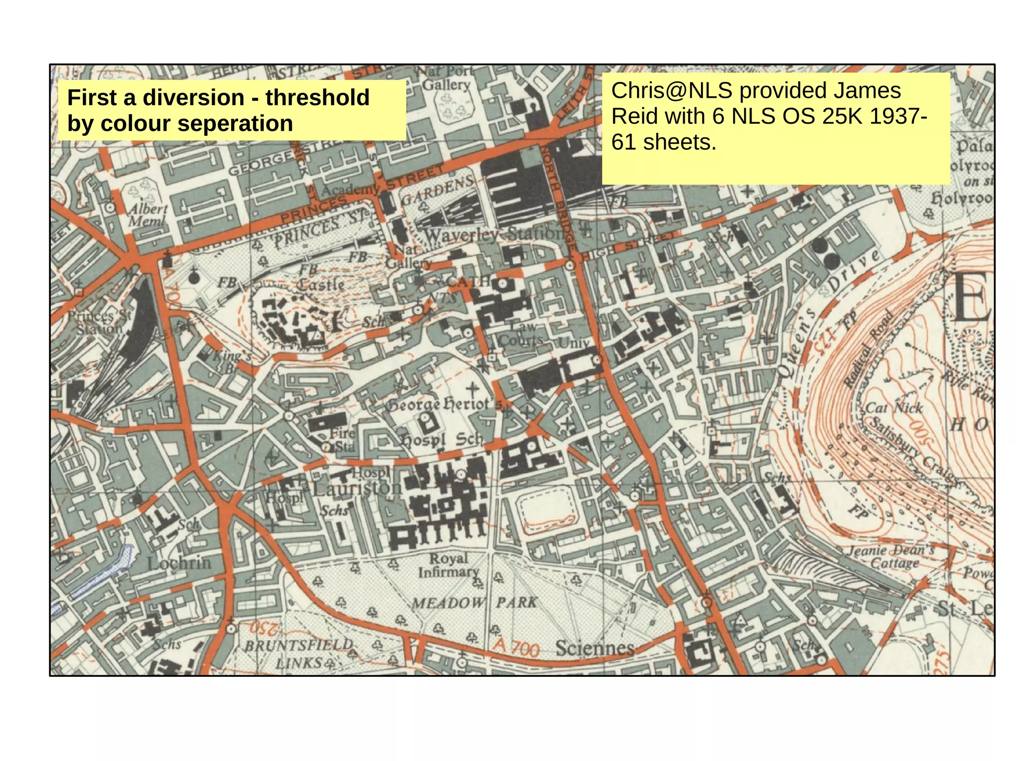 Chris@NLS provided James Reid with 6 NLS OS 25K 1937- 61 sheets. First a diversion - threshold by colour seperation 