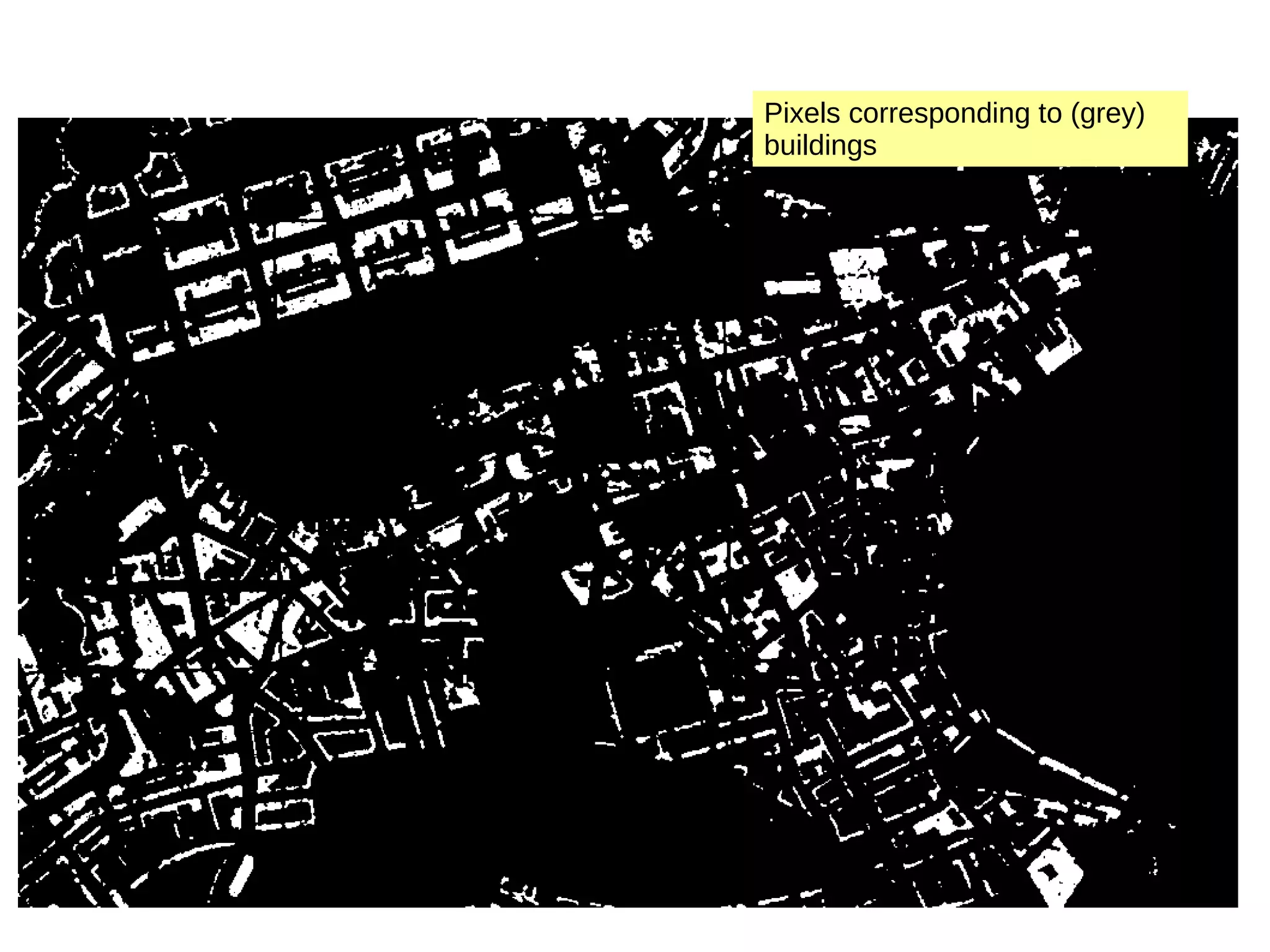 Pixels corresponding to (grey) buildings 