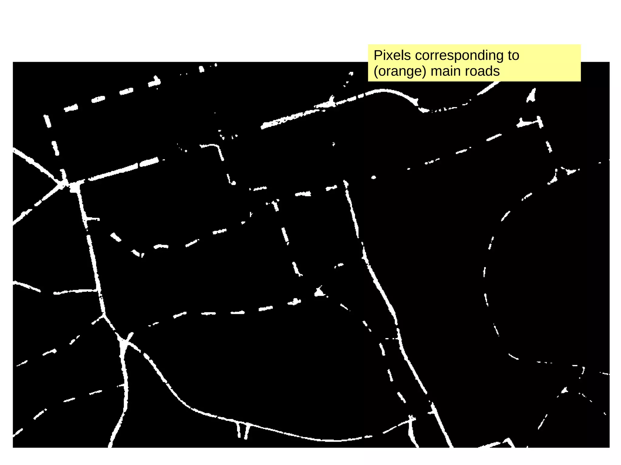 Pixels corresponding to (orange) main roads 