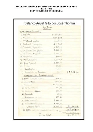 ESCOLA MATERNAL E JARDIM DE INFANCIA BRANCA DE NEVE
                    1954 - 1983
           BREVE HISTORICO DOCUMENTAL




       Balanço Anual feito por José Thomaz
 