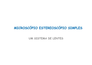 MICROSCÓPIO ESTEREOSCÓPIO SIMPLES
UM SISTEMA DE LENTES
 