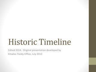 Historic Timeline 
Edited 2014. Original presentation developed by 
Kitselas Treaty Office, July 2012 
 