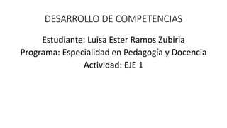DESARROLLO DE COMPETENCIAS
Estudiante: Luisa Ester Ramos Zubiria
Programa: Especialidad en Pedagogía y Docencia
Actividad: EJE 1
 