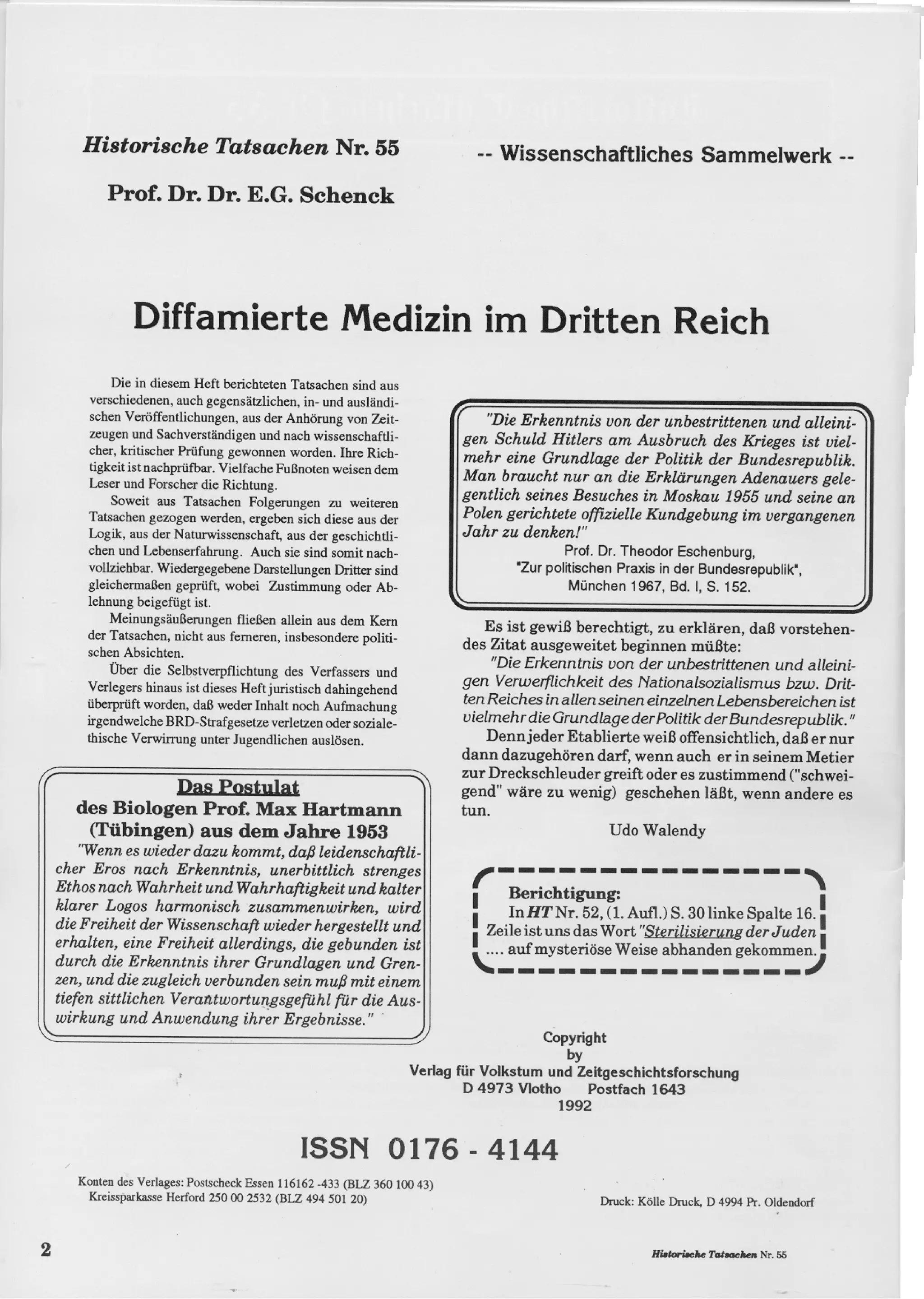 Historische tatsachen   nr. 55 - udo walendy - diffamierte medizin im dritten reich (1992, 40 s., scan)