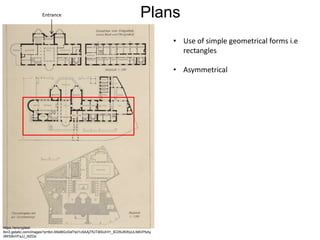 Entrance

Plans
• Use of simple geometrical forms i.e
rectangles
• Asymmetrical

https://encryptedtbn3.gstatic.com/images?q=tbn:ANd9GcSsf7s01c5AAjTfUTi8SUH7r_IED5UKWyULN6VPbAy
dWS9vVFsJJ_0tZDo

 