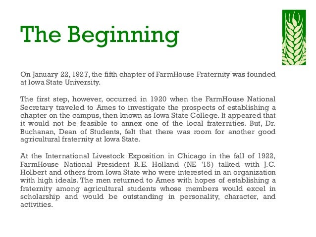 History Of The Iowa State Chapter Of Farmhouse Fraternity