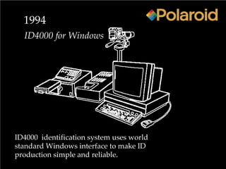 1994
ID4000 for Windows
ID4000 identification system uses world
standard Windows interface to make ID
production simple and reliable.
 