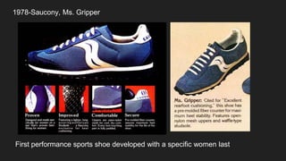 1978-Saucony, Ms. Gripper
First performance sports shoe developed with a specific women last
 