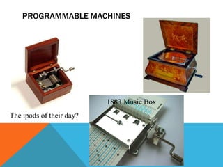 PROGRAMMABLE MACHINES
1883 Music Box
The ipods of their day?
 