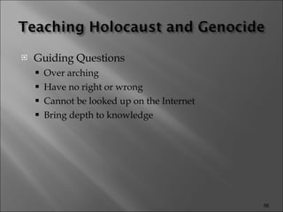 Guiding Questions Over arching Have no right or wrong Cannot be looked up on the Internet Bring depth to knowledge 