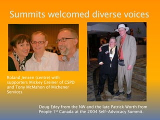 Groups make life better for othersDisability Action Hall Hall members presented to the City of Calgary about the need for a low income transit passThe Hall joined a community group to take action to help everyone who needed it“It is a poverty issue, not just a disability issue”Michener POWER CouncilMembers gave a petition to the Mayor at City Hall about a needed crosswalk.