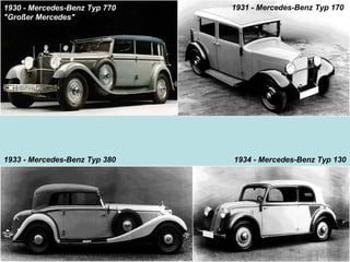 1931 - Mercedes-Benz Typ 170
1930 - Mercedes-Benz Typ 770
quot;Großer Mercedesquot;




1933 - Mercedes-Benz Typ 380   193...
