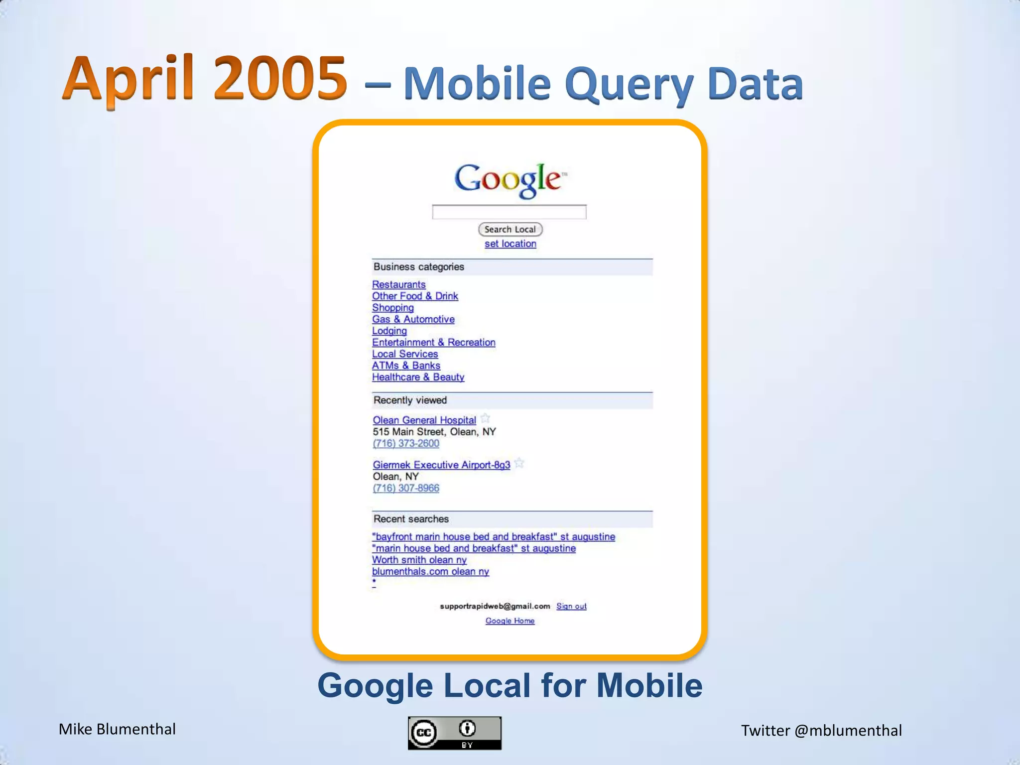 April 2005 – Mobile Query DatavGoogle Local for Mobile