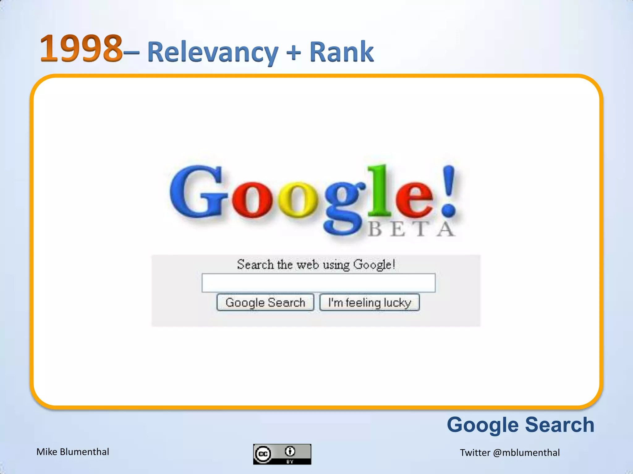1998– Relevancy + RankvGoogle Search