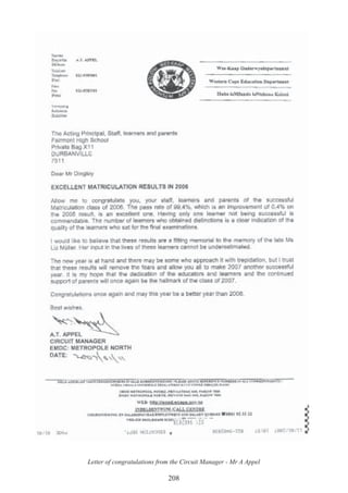 208
Letter of congratulations from the Circuit Manager - Mr A Appel
 