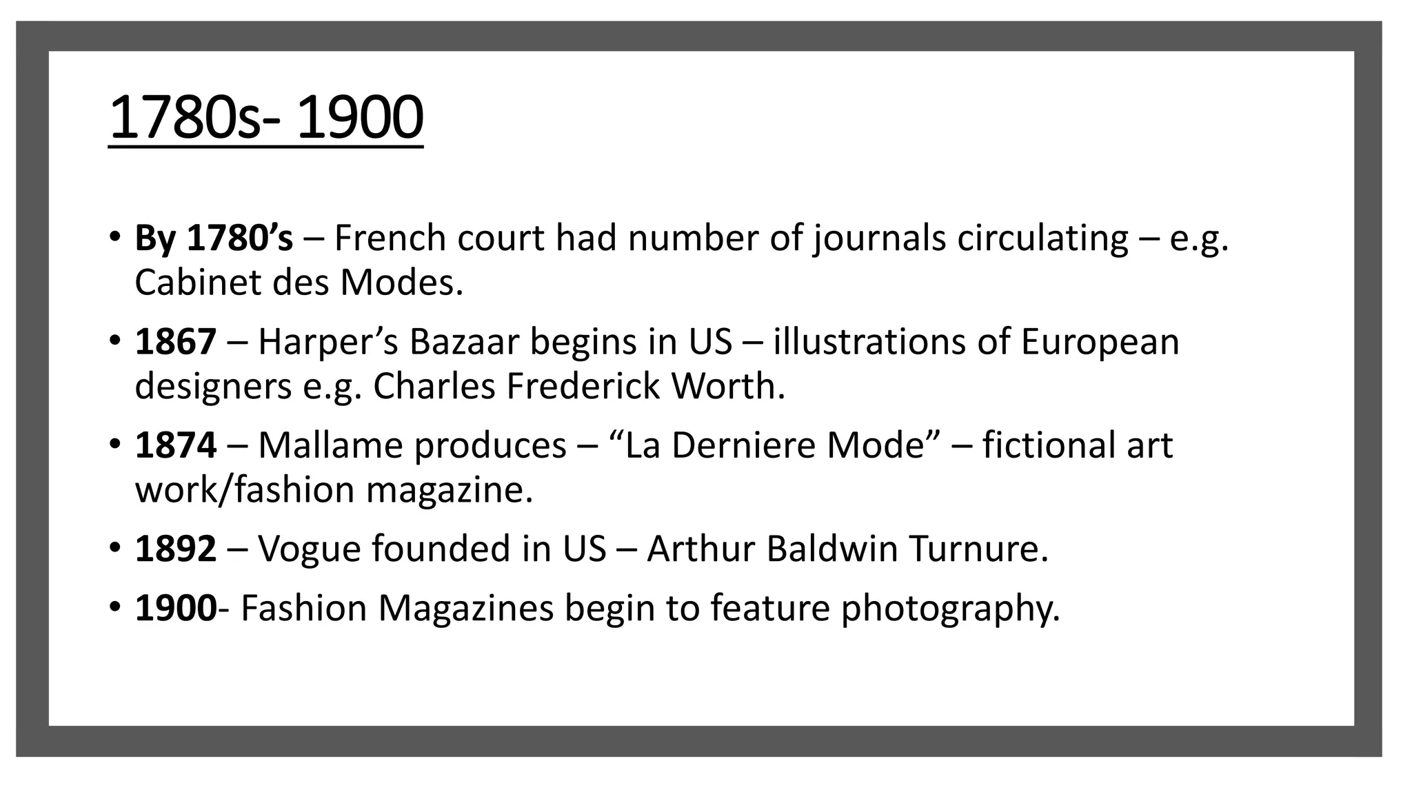 History and conventions of fashion magazines PPT