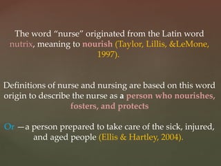 History and definition of nursing