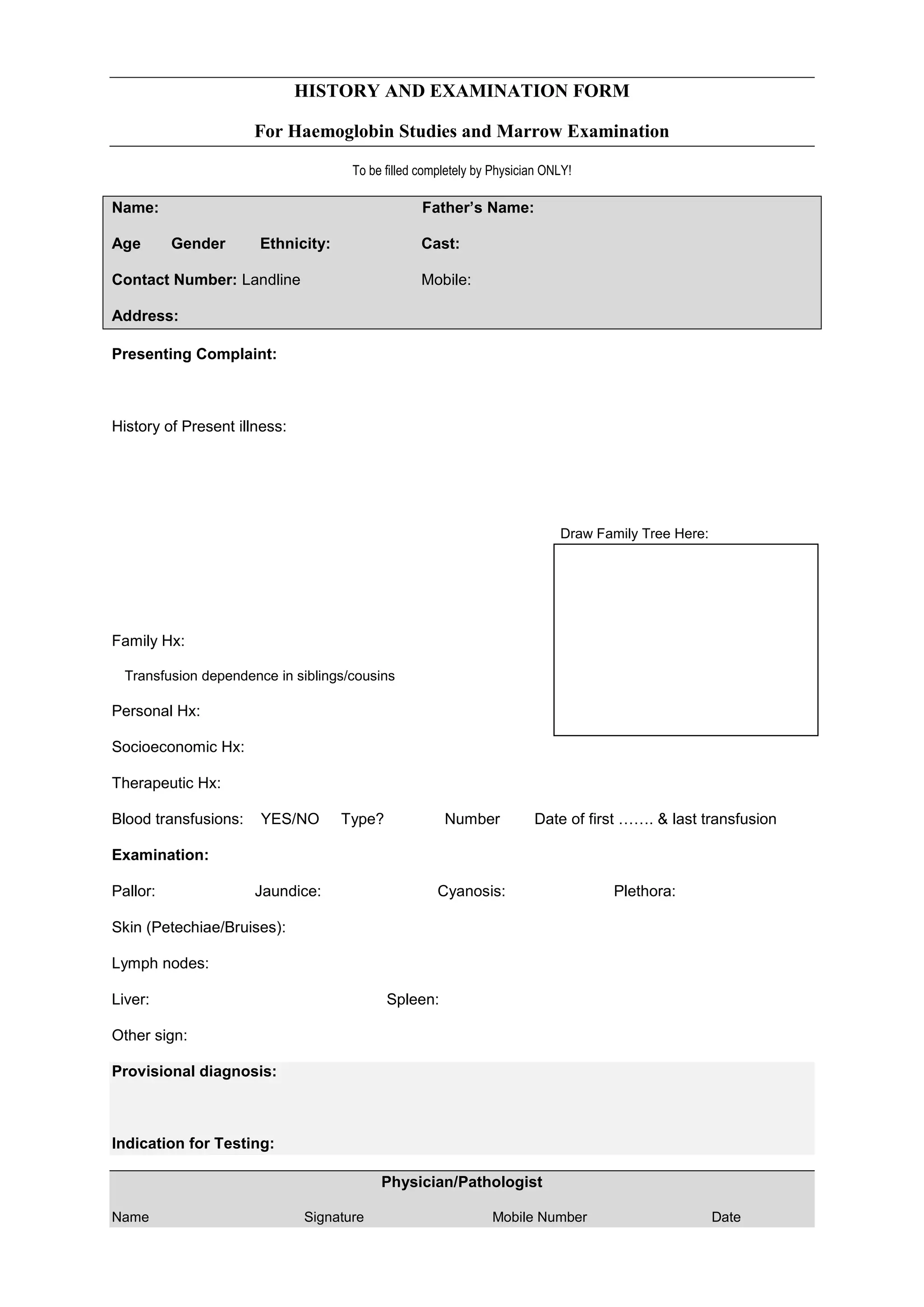 History And Examination Form PDF History and examination form pdf