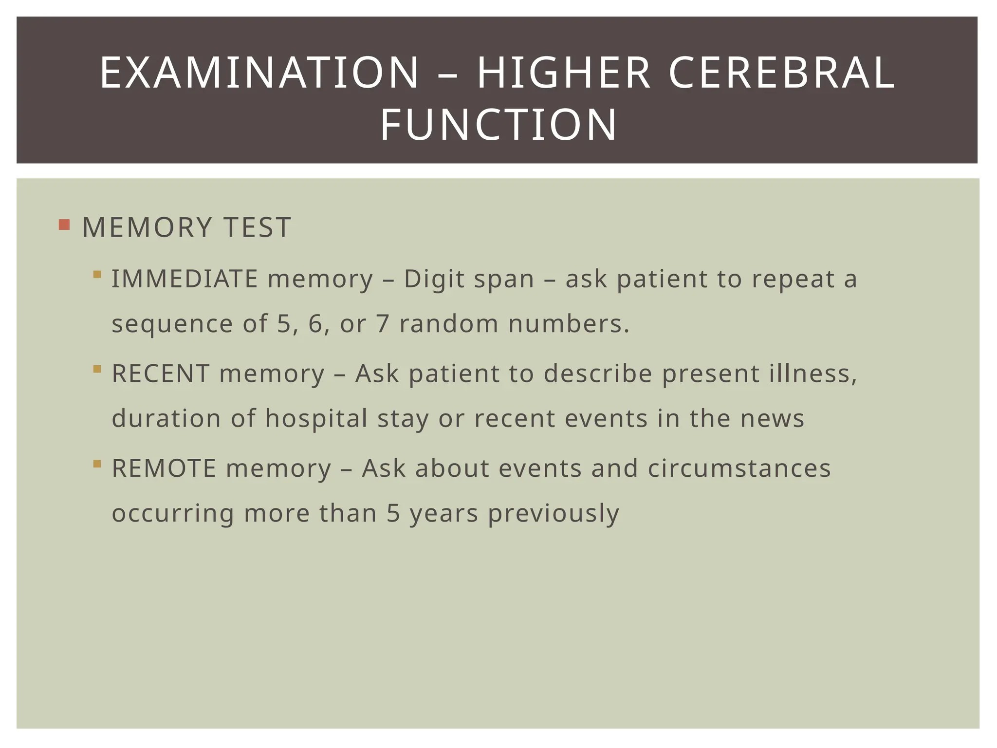 Memory Test Inpatient History And Physical Examination In Neurosurgery 2.pptx