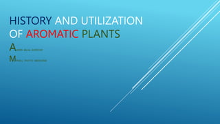 HISTORY AND UTILIZATION
OF AROMATIC PLANTS
AAMIR BILAL SARWAR
MPHILL PHYTO MEDICINE
 