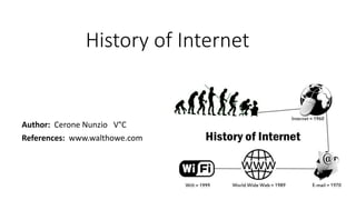 History of Internet
Author: Cerone Nunzio V°C
References: www.walthowe.com
 