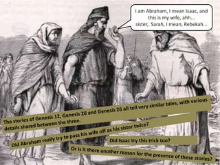 I am Abraham, I mean Isaac, and
                   this is my wife, ahh...
            sister, Sarah, I mean, Rebekah...




Did Isaac try this trick too?
 