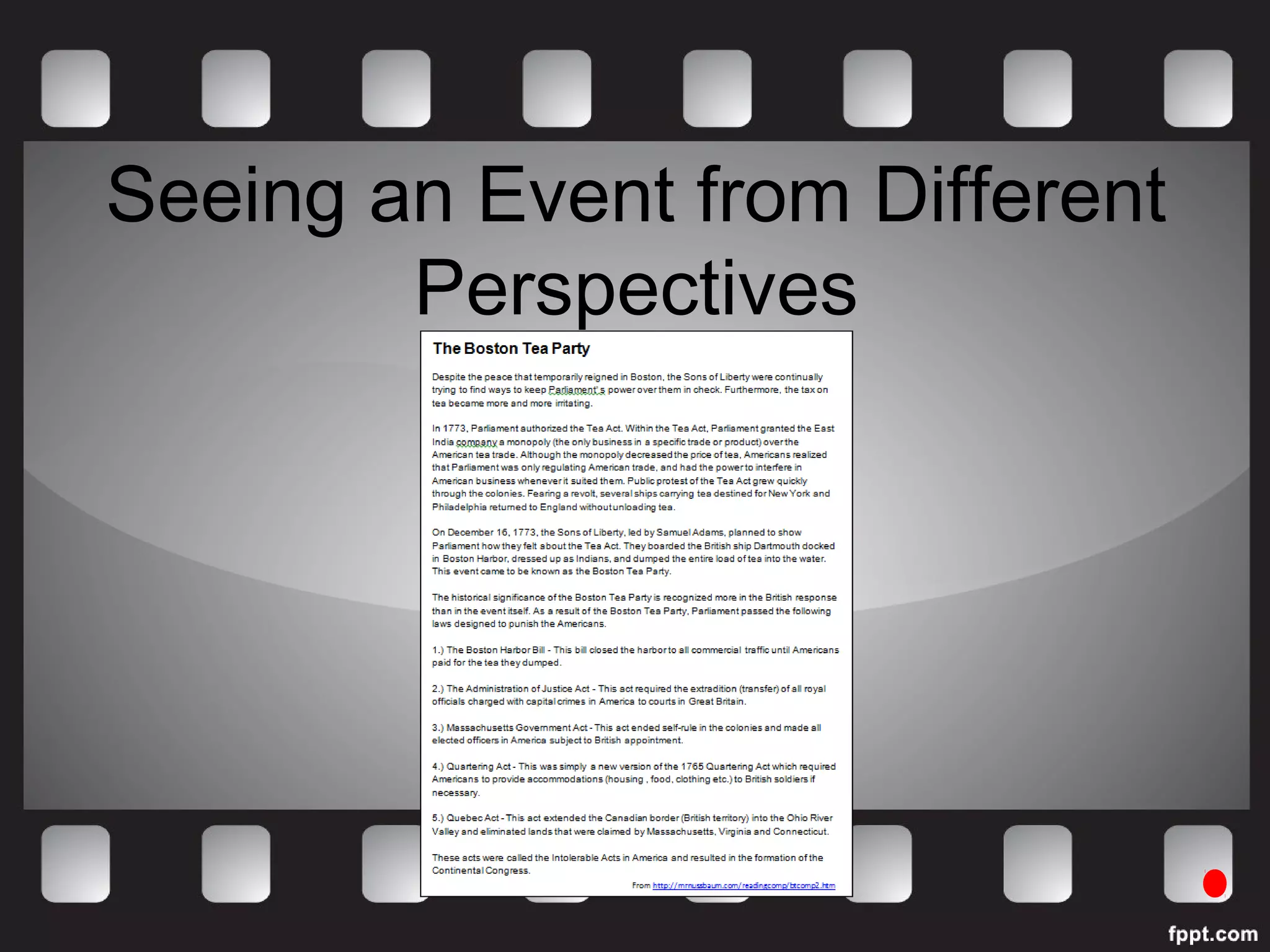 Seeing an Event from Different 
Perspectives 
 