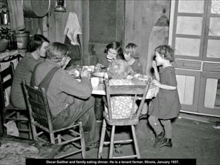Oscar Gaither and family eating dinner. He is a tenant farmer. Illinois, January 1937.
 