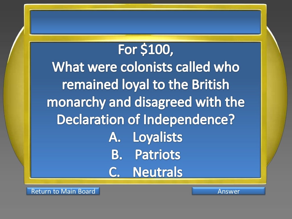 History jeopardy american revolution