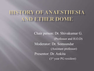 Chair person: Dr. Shivakumar G.
(Professor and H.O.D)
Moderator: Dr. Somsundar
(Assistant professor)
Presentor: Dr. Ankita
(1st year PG resident)
 