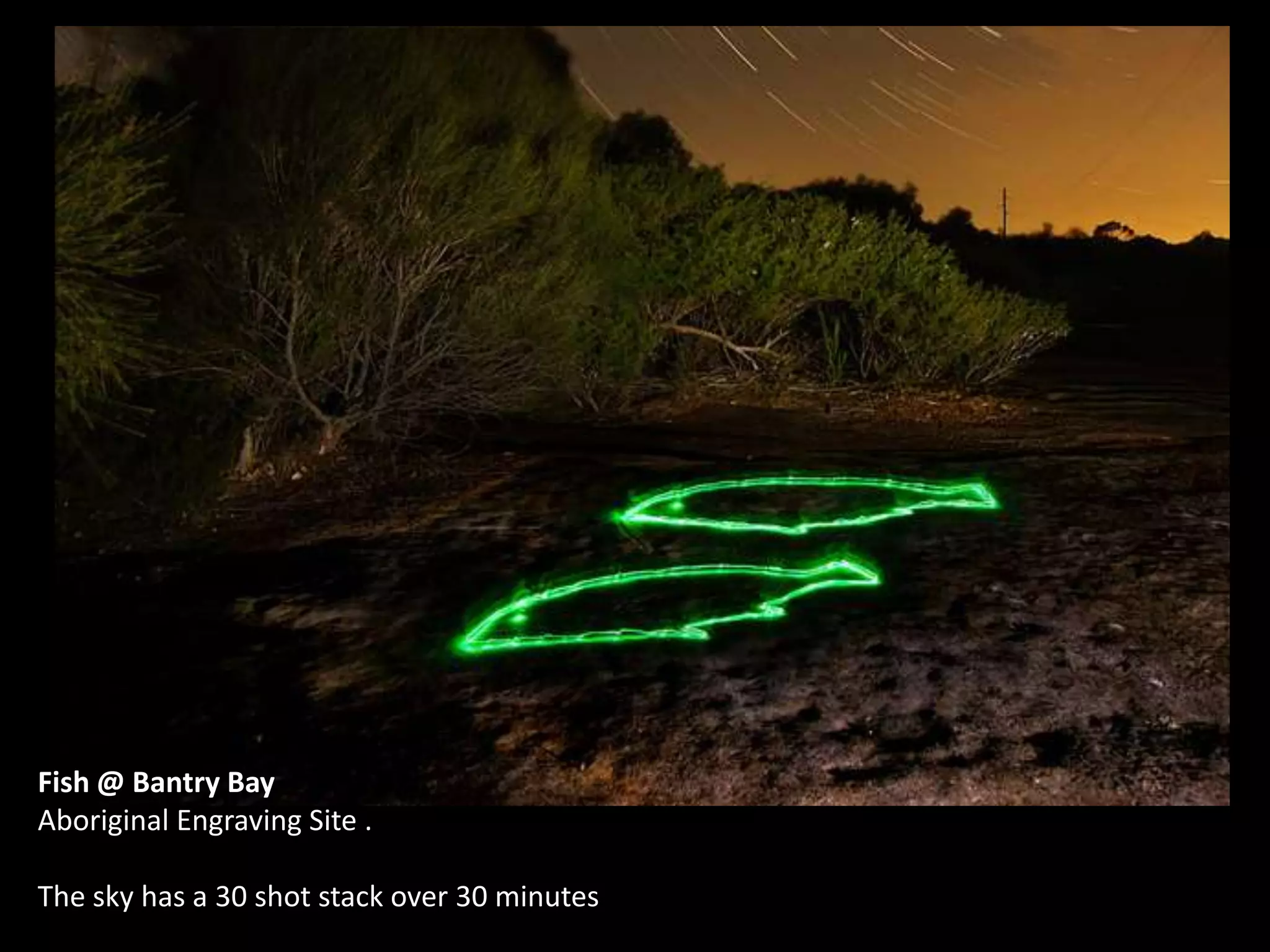 Fish @ Bantry BayAboriginal Engraving Site .The sky has a 30 shot stack over 30 minutes