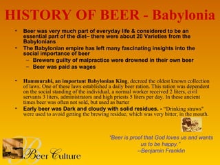 History of Beer for beginners in alcohol training | PPT
