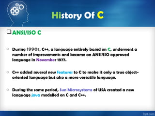 History of c | PPT | Programming Languages | Computing