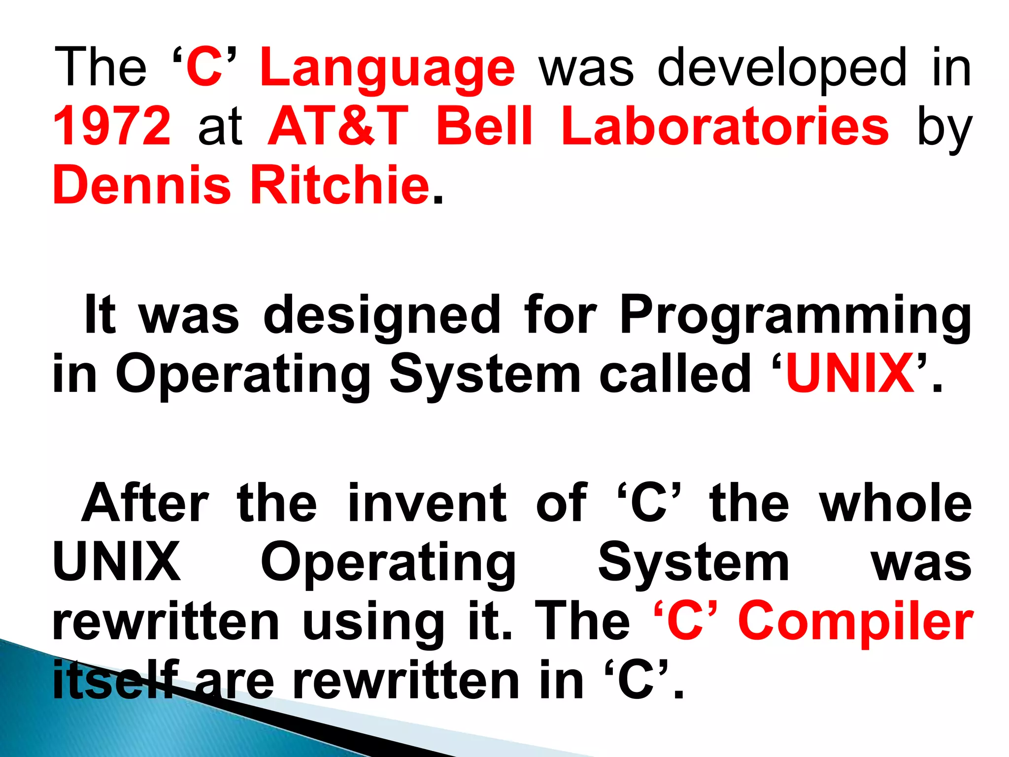 History of c | PPTX | Programming Languages | Computing