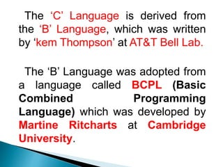 History of c | PPTX | Programming Languages | Computing