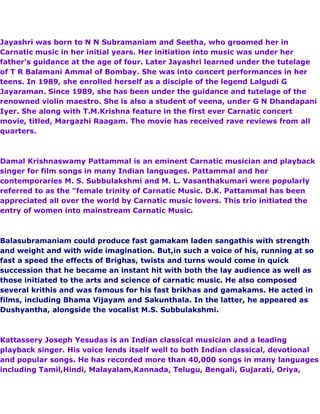 History Of Carnatic Artists