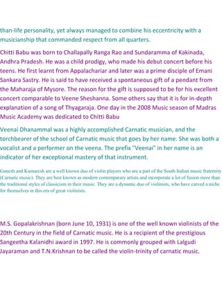 History Of Carnatic Artists