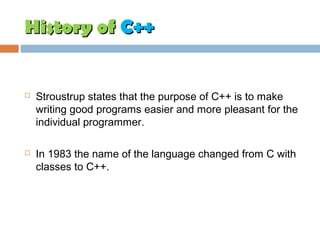 History of c++ | PPT | Programming Languages | Computing