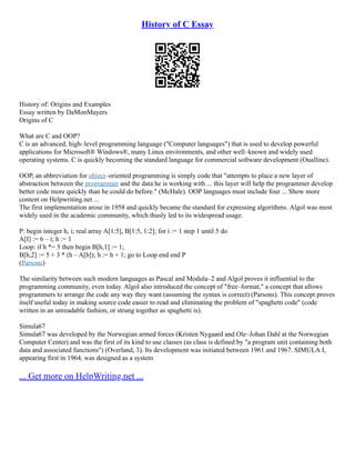 History Of C Essay | PDF
