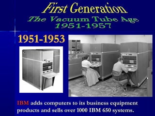 IBMIBM adds computers to its business equipmentadds computers to its business equipment
products and sells over 1000 IBM 650 systems.products and sells over 1000 IBM 650 systems.
 