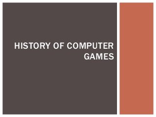 HISTORY OF COMPUTER
GAMES
 