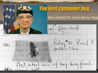 The first computer bugThe first computer bug
Rear Admiral Dr. Grace Murray Hopp
 