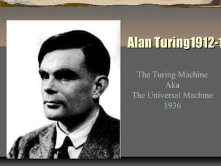 Alan Turing1912-1Alan Turing1912-1
The Turing Machine
Aka
The Universal Machine
1936
 