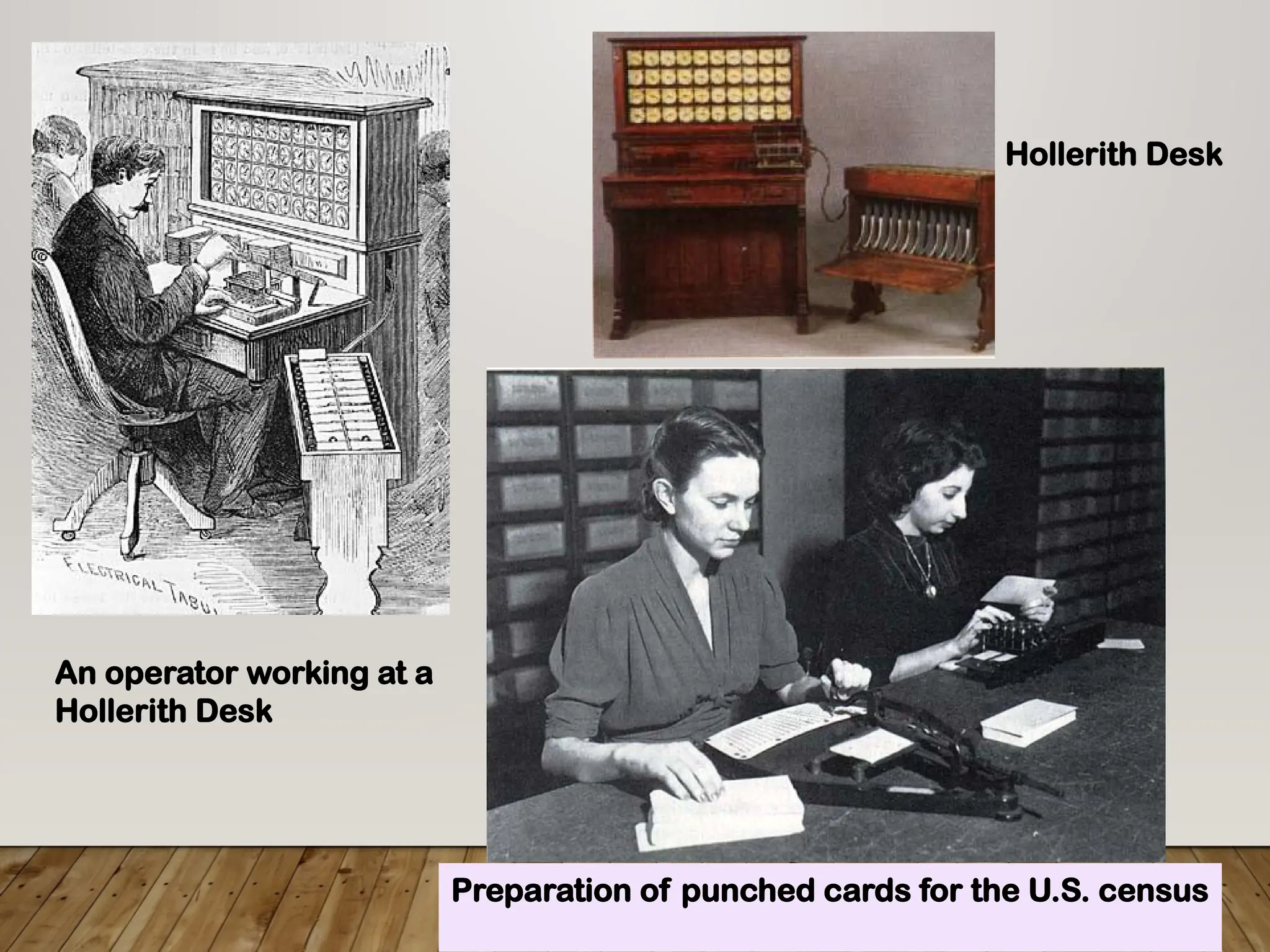 An operator working at a
Hollerith Desk
Hollerith Desk
Preparation of punched cards for the U.S. census
 