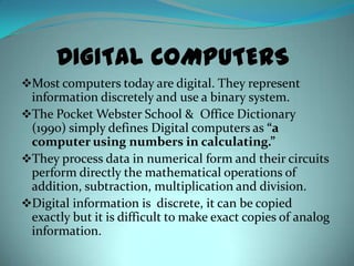 Digital Computer Short Form History of computers and its types | PPTX