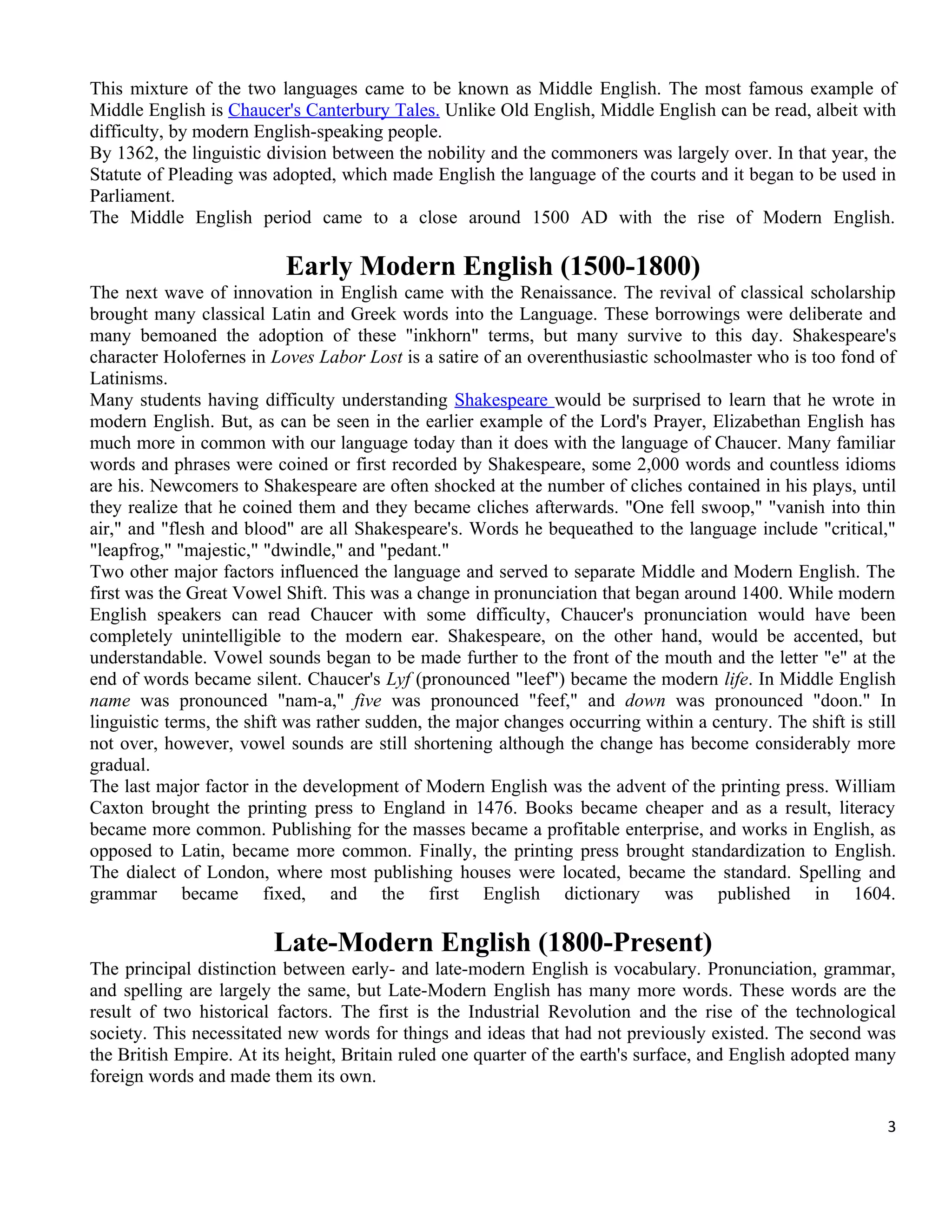 History of english language