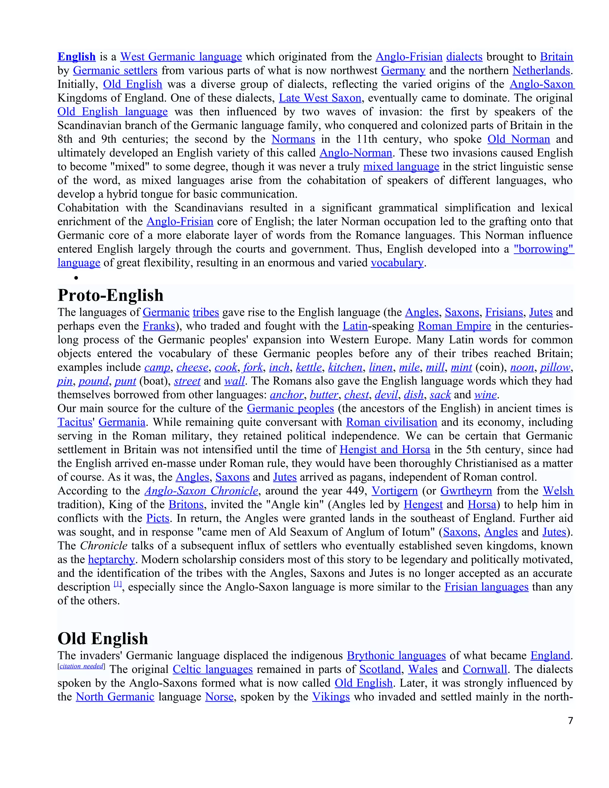 History of english language