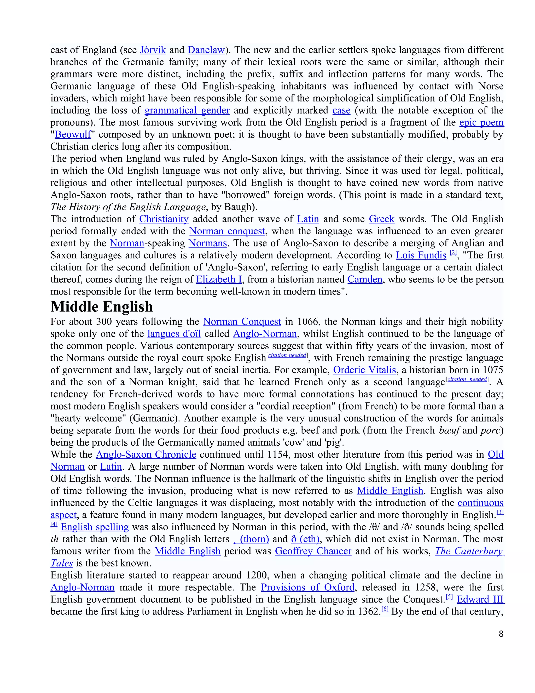 History of english language